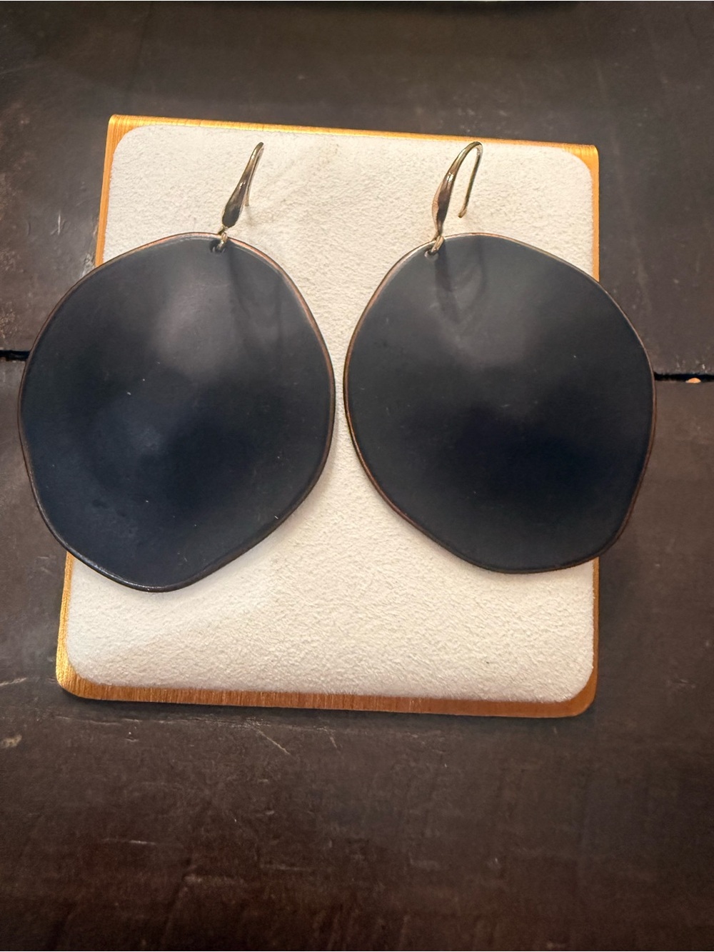 RLM Studio black disc hammered drop earring